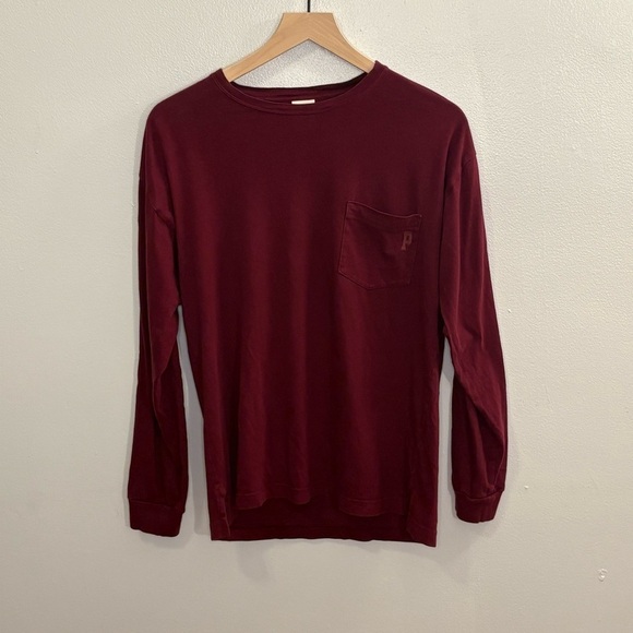 PINK Victoria's Secret Red Long Sleeve Intimates Tee Small - Picture 2 of 7